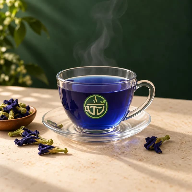 Blue pea herbal tea in a T VANAMM cup