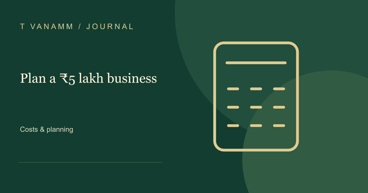 T VANAMM: Plan a ₹5 lakh business — editorial illustration